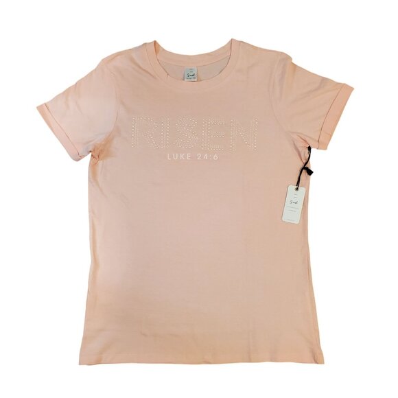Risen Luke 24:6 Pink T-Shirt Women's Small 100% Cotton - Picture 5 of 10